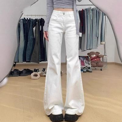 Jeans Micro Flare Slim Branco Feminino Outono Simples Cintura Alta Perna Larga Skinny Lazer Reto Calças Compridas Jeans para Mulheres Calças Jeans Compridas
