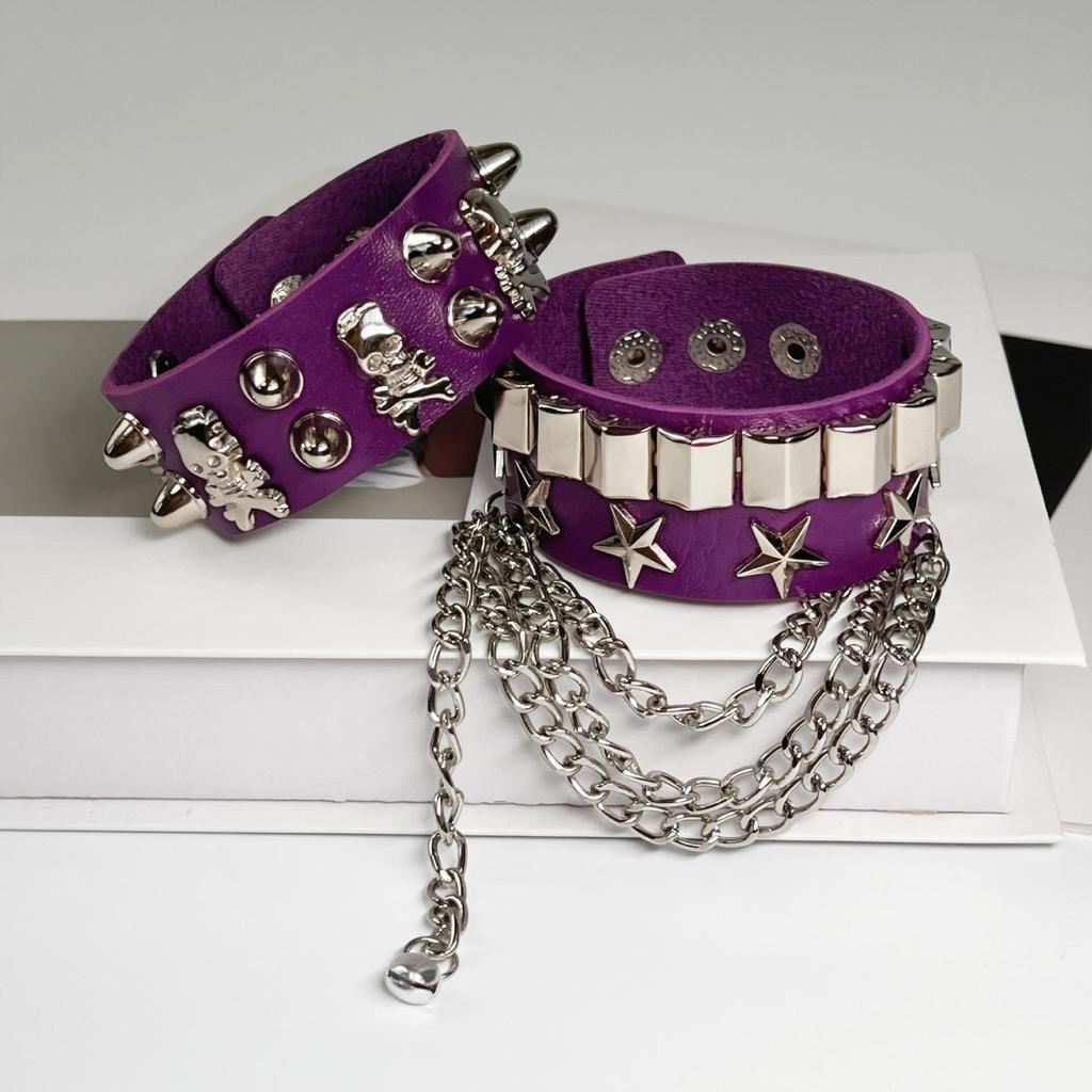 European & American Multi-layer Leather Skull Rivet Punk Bracelet