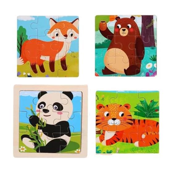 Wooden puzzle set of 4, educational toy, suitable for ages 3 and up, shape matching, shape recognition, color recognition, color sense, brain