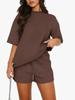 Fashion Summer Solid Casual Suit Elegant Casual O Neck Short Sleeve Short Pants Set Of 2 Pieces Holiday Womens Clothing