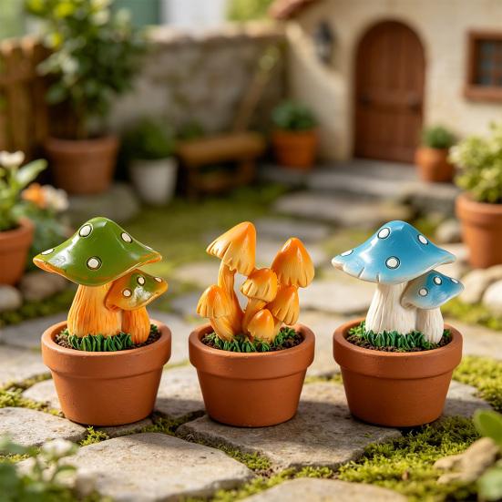 Mini Resin Mushroom Figurine Tiny Bonsai Craft Decoration Small Lawn Fairy Garden Ornament for Indoor Outdoor Terrarium DIY Craft Home Tabletop Micro