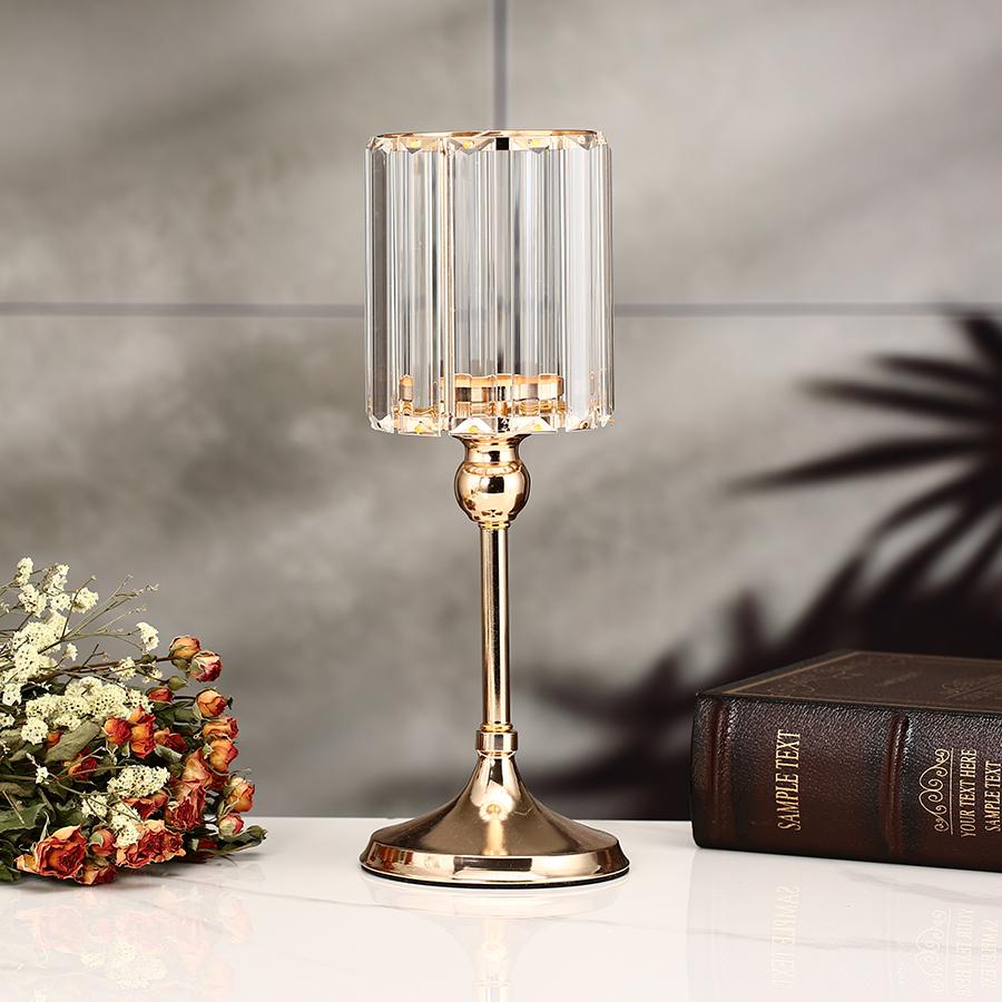 1pc Golden Pillar Candle Holder Crystal Candlesticks for Dining Coffee Table Wedding Events Parties Home Decor Candle Holders