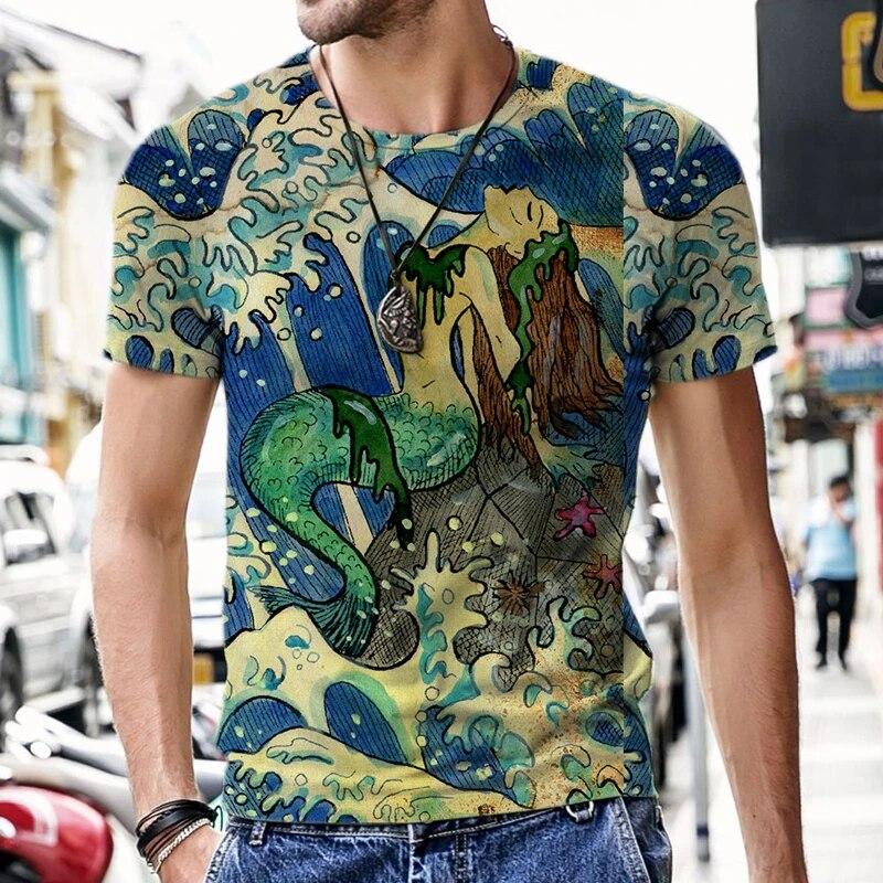 Illustrazione artistica dei tarocchi Motivo T-shirt da uomo stampata in 3D Moda casual Cool Street Harajuku Personalità Camicia stile 3D