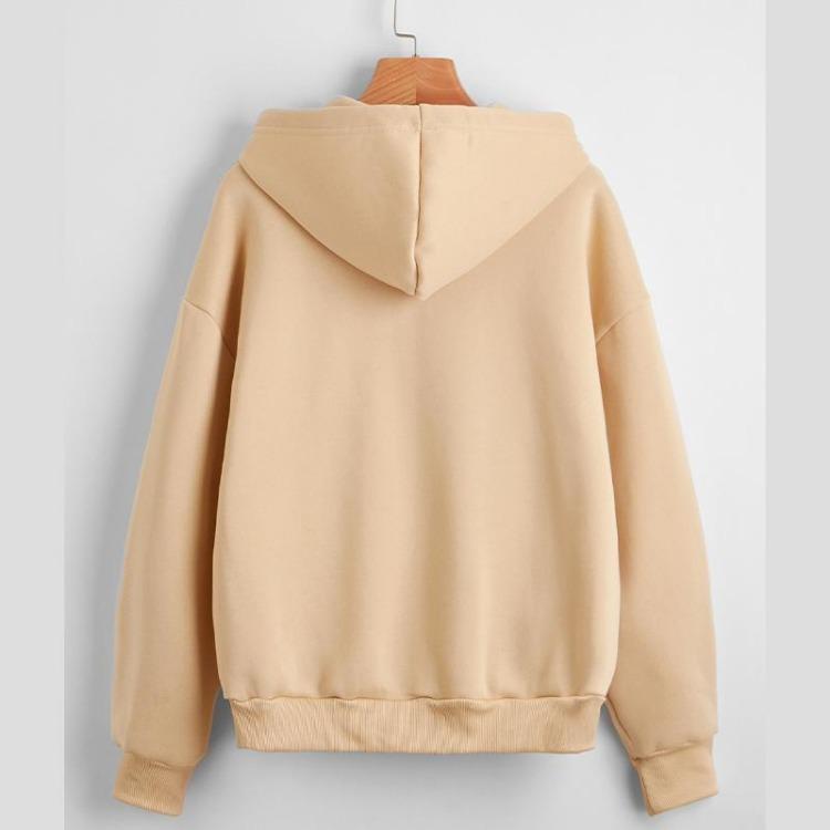 Casual Women's Loose Solid Color Fleece Zipper Jacket Long Sleeve Sweatshirt Top