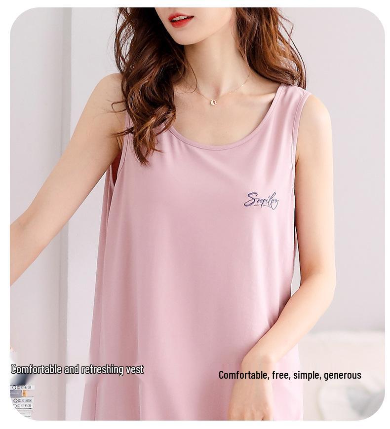 Summer Nightgown with Chest Pad - Plus Size, Lightweight, Cool Vest Style Loose Dress for Women