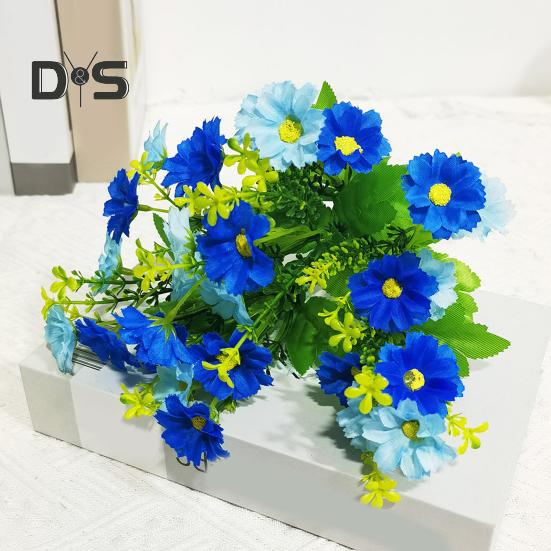 2 Pcs Artificial Daisies Bunch Realistic Faux Flowers Shrubs Plastic Greenery All-Season Fake Flowers for Indoor Vase Outside Garden Porch Window Box
