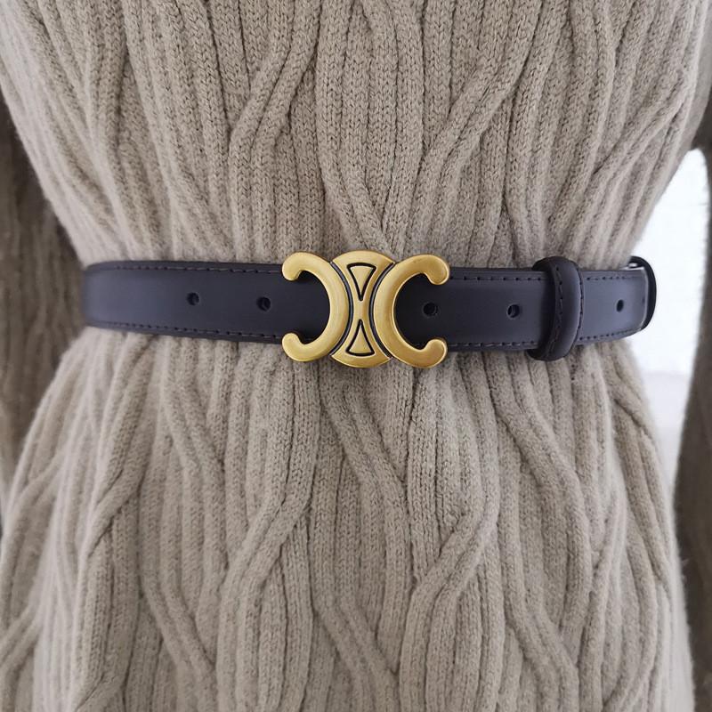 Cowhide French Retro Leather Belt Metal Buckle Jeans Fashionable Waist Belt