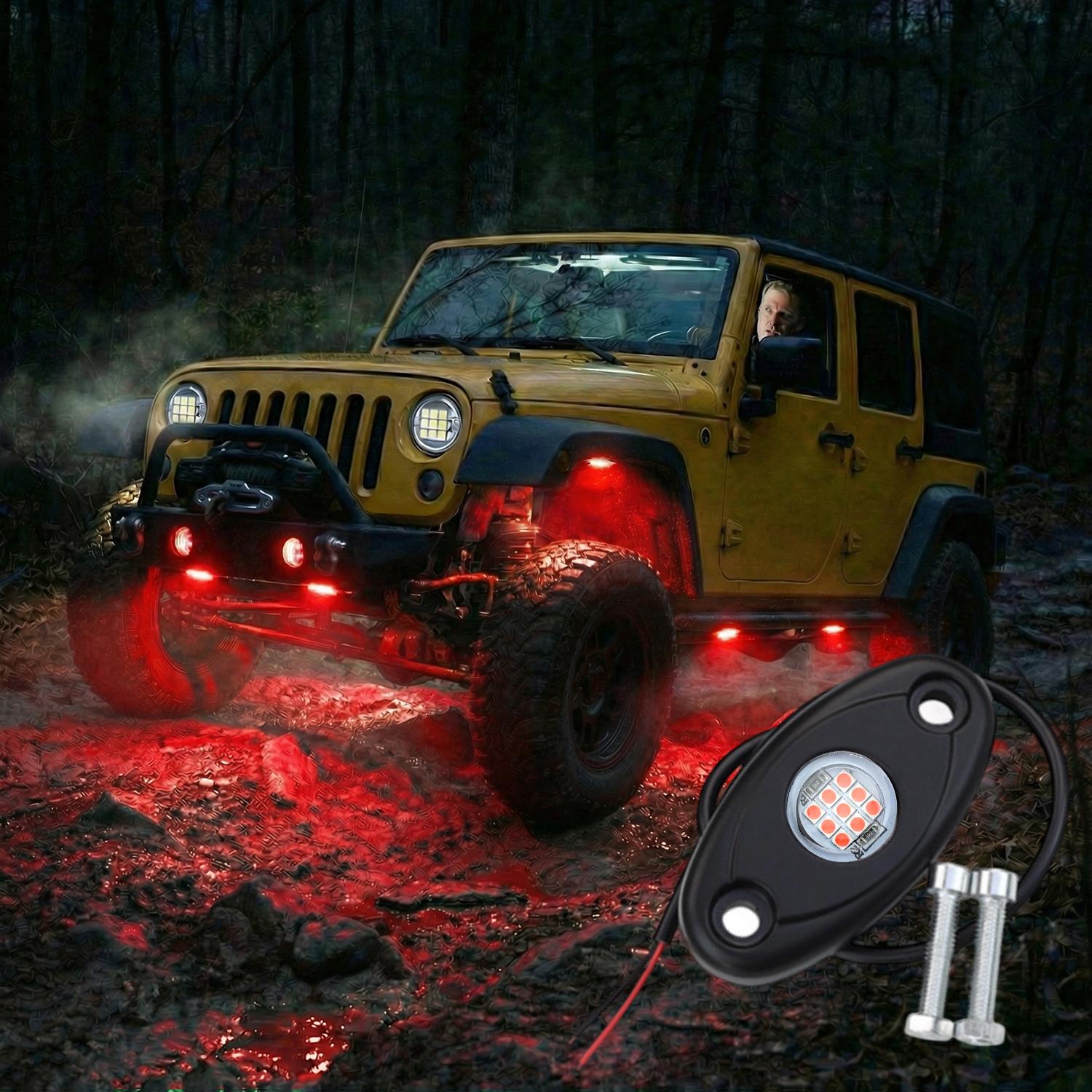 

9LED Car LED IP67 Rock Light RGB Exterior Atmosphere Lights Car Bottom Lamp for Jeep Offroad Truck ATV UTV Underbody Boat Side червоний