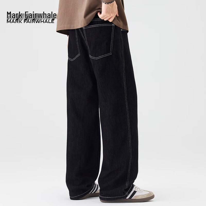 Mark Fairwhale Men's American Retro Loose Straight-Leg Black Denim Jeans