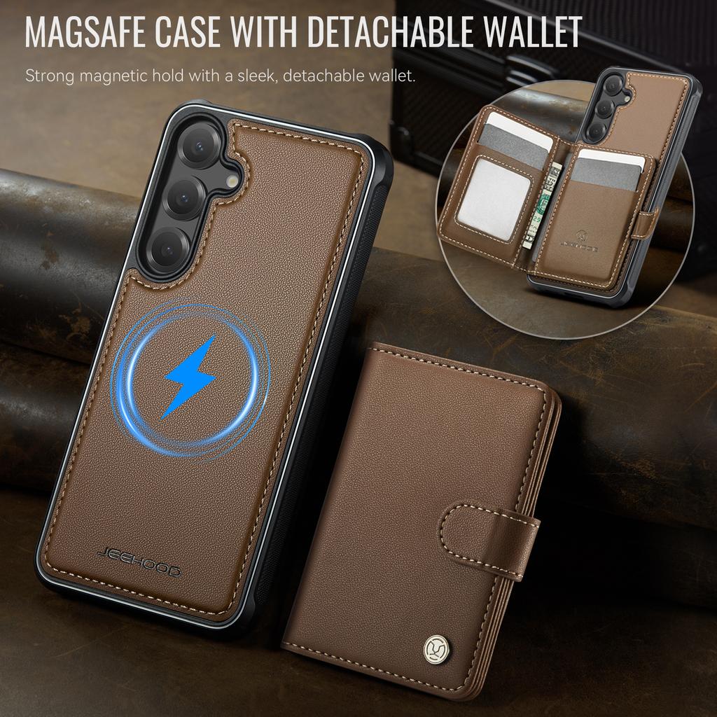 For Samsung Galaxy S26+ Magnetic Case JEEHOOD J09 RFID Blocking Card Holder Leather Back Phone Cover
