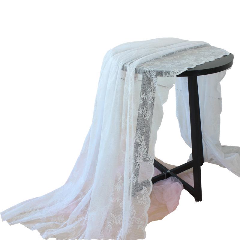 White Lace Wedding Tablecloth & Curtain Fabric - French Country Style Dessert Table Skirt & Photo Background Gauze.
