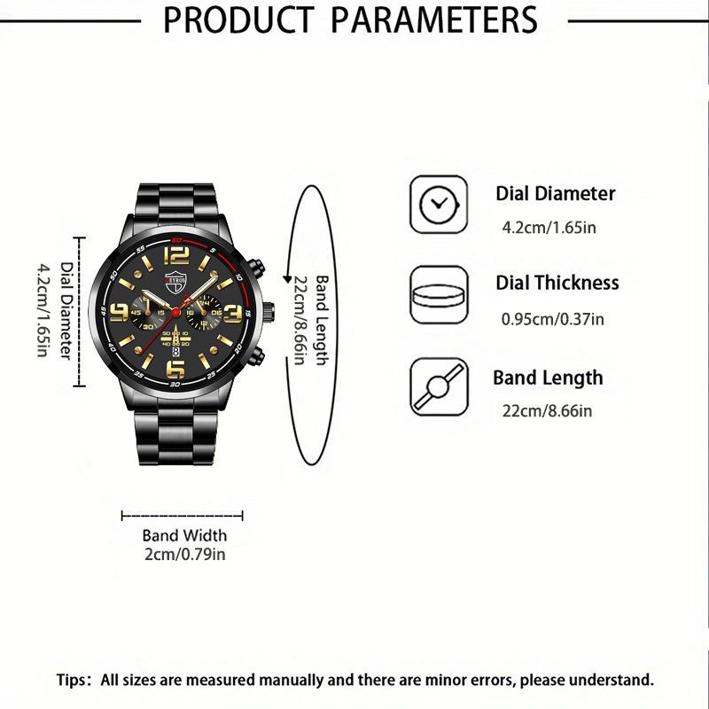 3pcs/set, 1pc Men's Fashion Casual Round Pointer Quartz Watch & 1pc Bracelet & 1pc Necklace, Men's Gifts