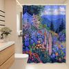 Vibrant Garden Shower Curtain - Blue House & Flowers, Rolling Hills, Polyester, Machine Washable, Perfect Bath Decor