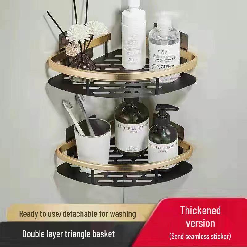 Punch-Free Aluminum Corner Bathroom Storage Rack