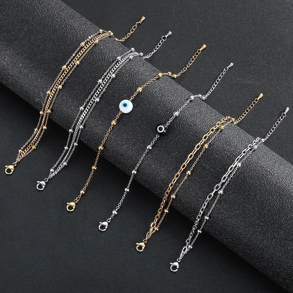 Kwaliteit Sieraden Klassiek Vrouwen Cadeau Waterdicht Duurzaam Niet-vervagend Metaal Roestvrij Staal Dubbele Rij Kralenketting Prachtige Armbanden