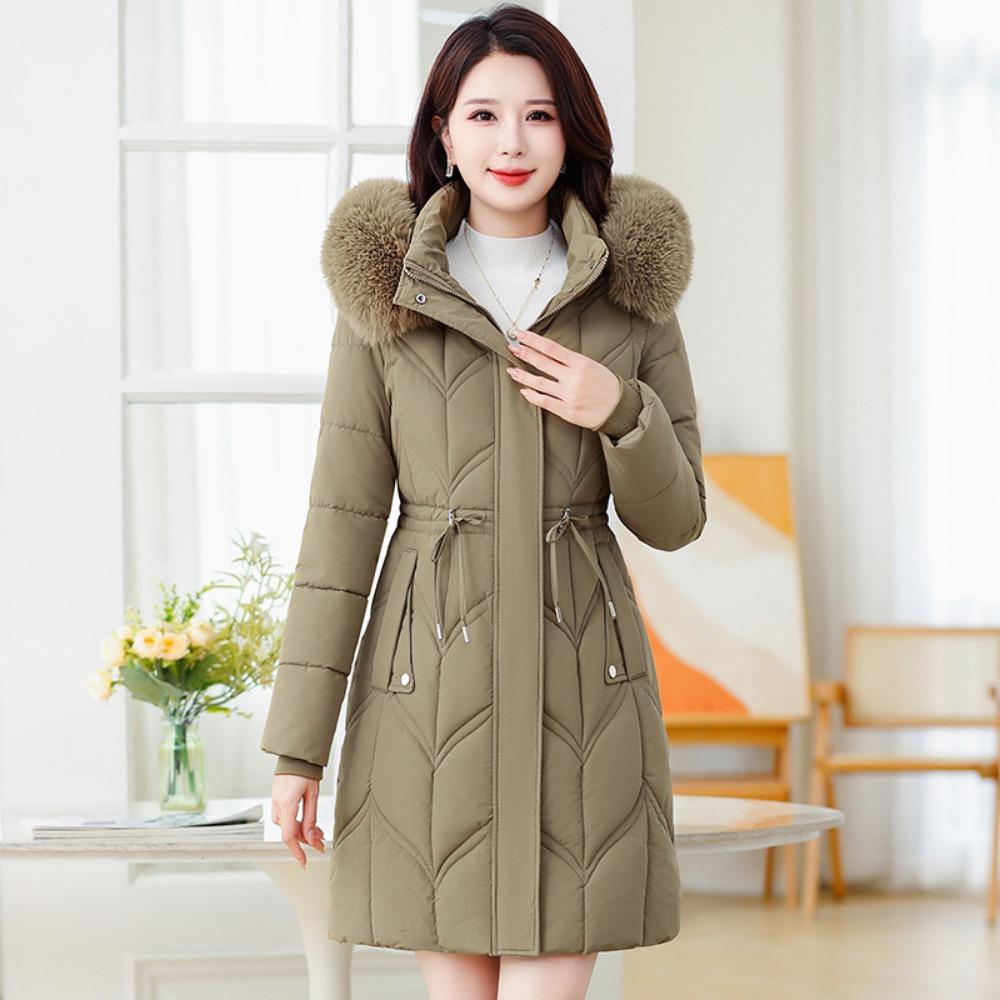 

хлопковая одежда женская средней длины приталенные хлопковые куртки большой меховой воротник пуховая хлопковая одежда женские куртки XXXL кофейный