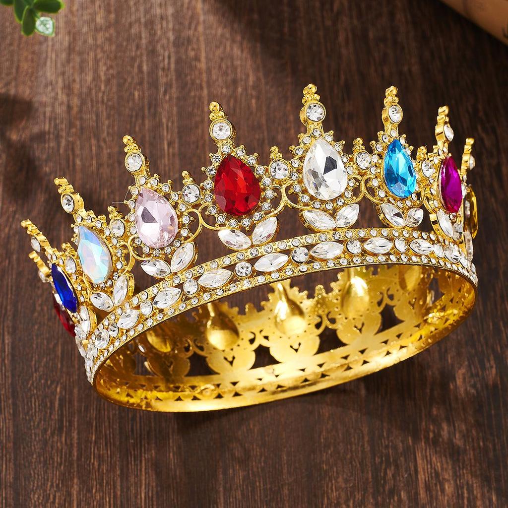 European Baroque Rhinestone King Crown Tiara Hairpiece