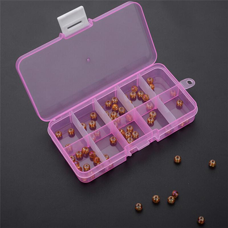 Plastic 10 Slots Adjustable Jewelry Storage Box Case Craft Organizer Beads