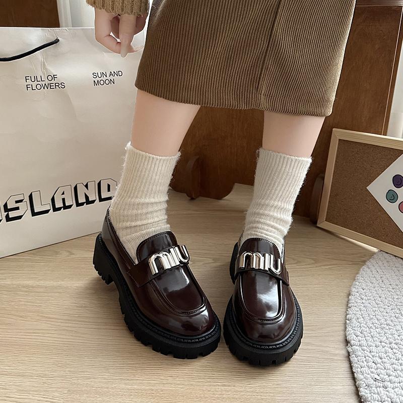 Fashion Loafers for Women 2024 Autumn and Winter British Style Thick-soled Single Shoes Solid Color Casual Fashion Mary Jane JK Shoes