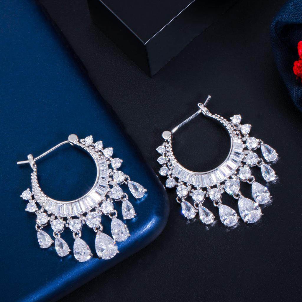 New Sparkling Circle Water Drop Zircon Tassel Women's Earrings Fashion Fairy Earrings Earrings Buckle