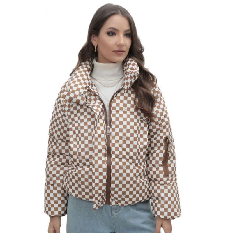Womens Oversized Plaid Puffer Coat Warm Cotton Padded Jacket Loose Fit Street Style Winter Outerwear