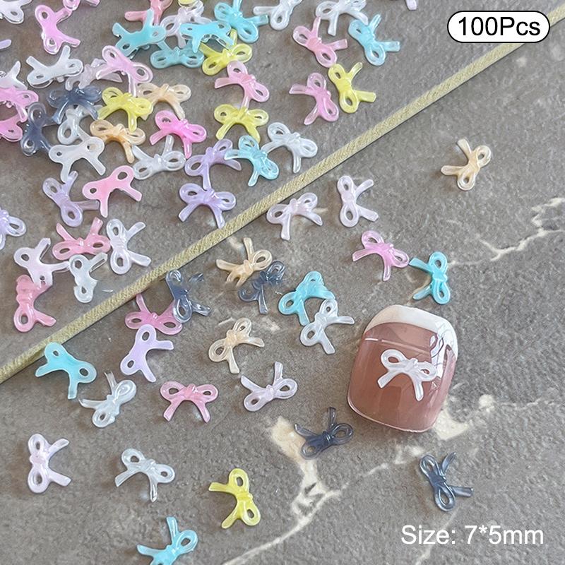100Pcs Mini 3D Bow Nail Charms Fashion Kawaii Resin Bowknot Manicure Decoration Nail Art Supplies