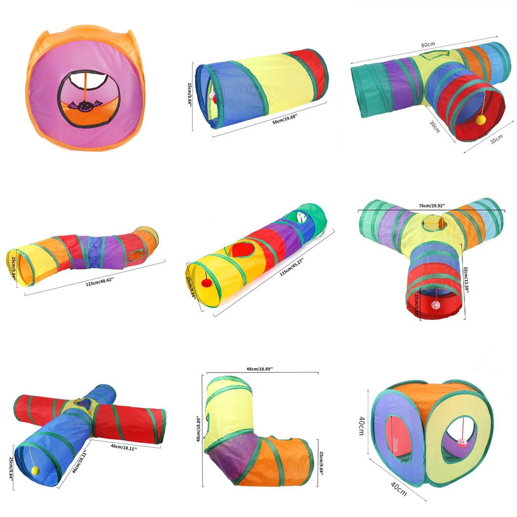 Colorful Rainbow Cat Tunnel Interactive Collapsible Pet Toy For Endless Fun