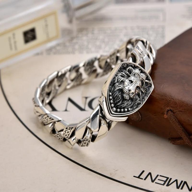 HX New Domineering Lion Bracelet for Men Personality Punk Rock Fashion Cuban Chain Jewelry Accessories
