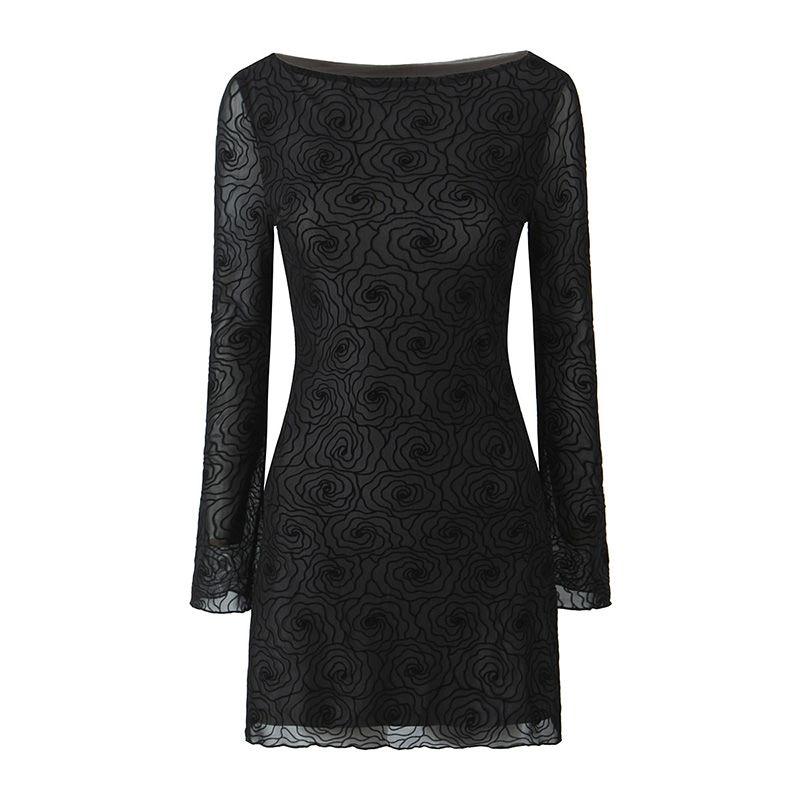 

Motelrocks American Style Sexy Sexy Retro See-through Flocking Black Flower Silm Sheath Dress Skirt Black flocked Print S