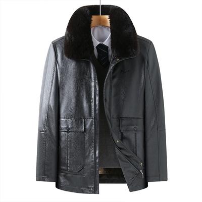 Lederjacke im neuen Stil für Herren mit Samt und verdicktem herausnehmbarem Innenfutter für Herren, warme Winter-Lederjacke mit Revers