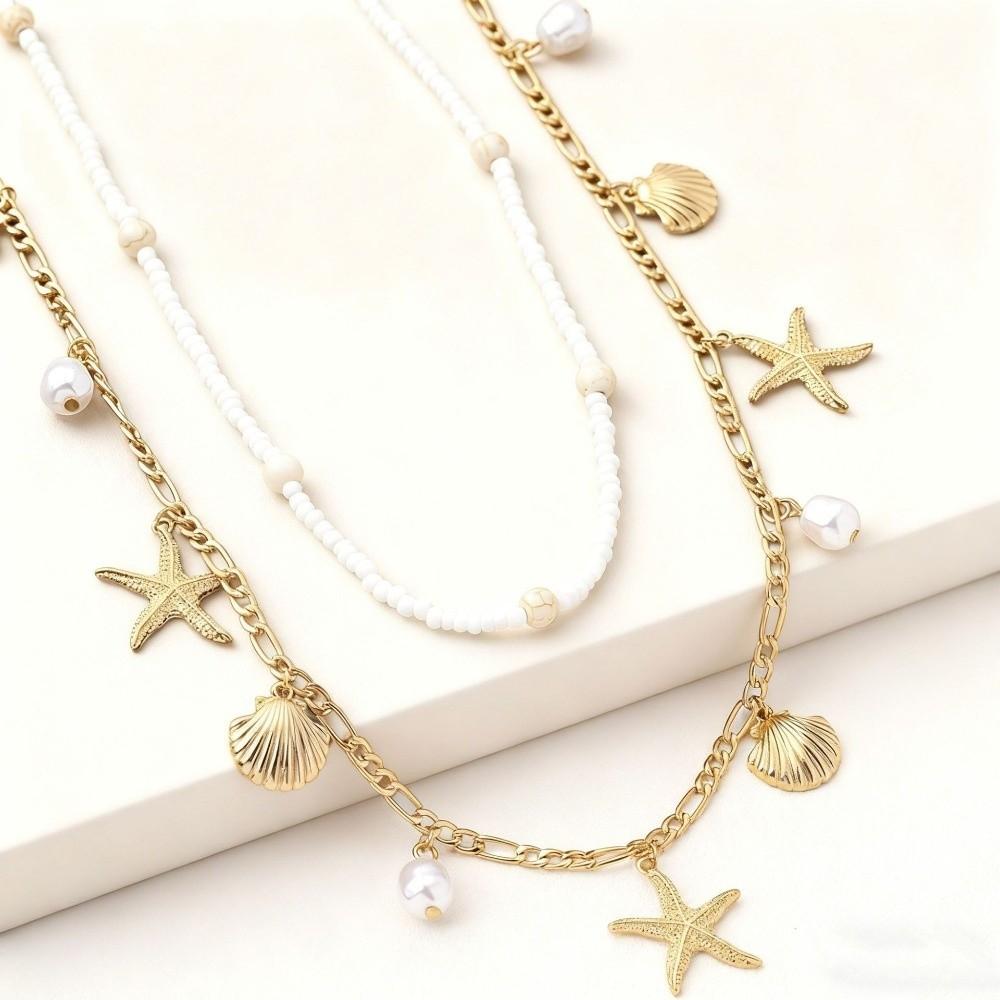 2 Pcs/set Imitation Pearl Starfish Waist Chain Gold Belly Chains Charms Beads Body Chain  Bikini