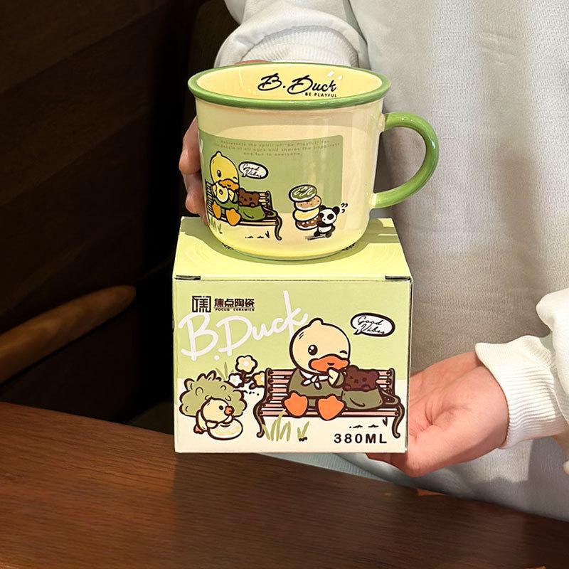 

Кружка Маленький Желтый Утенок Девочка Офис Дом Керамическая Чашка для Воды Милая Детская Чашка для Завтрака Парная Кофейная Чашка 380ML