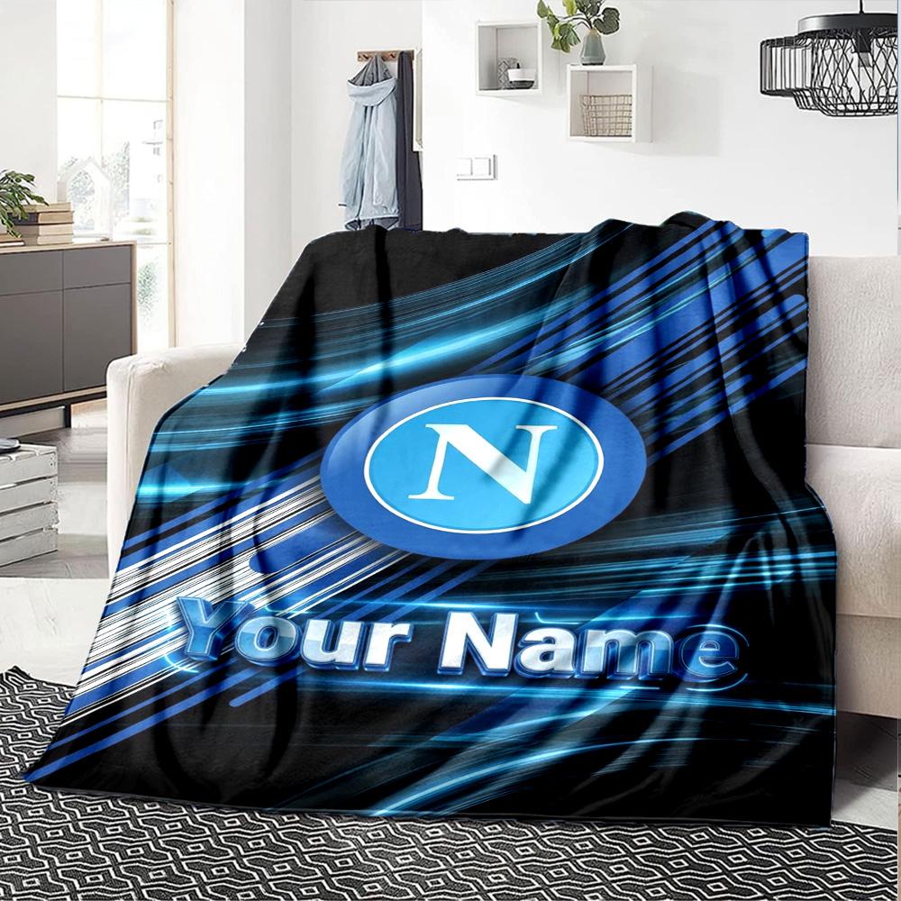 Name Custom SSC Napoli Logo Print Flannel Blanket High Quality Warm Comfortable Cover for All Seasons Perfect for Gifts Home Decor