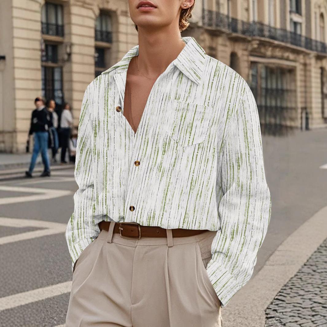 

Мужская повседневная рубашка с принтом в винтажном стиле, рубашка с отворотом и пуговицами, с длинным рукавом, модная рубашка, деловые топы, кардиган для мужчин 3XL зелёный