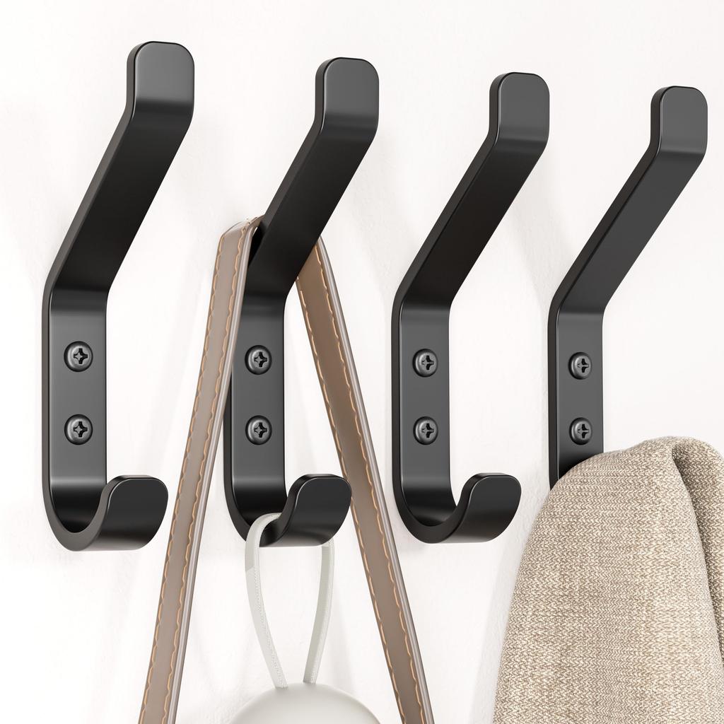Ganchos de pared para colgar 20 libras resistente colgador para mochila toalla bolsa para clóset baño puerta seta negro 4 unidades 3.75 pul