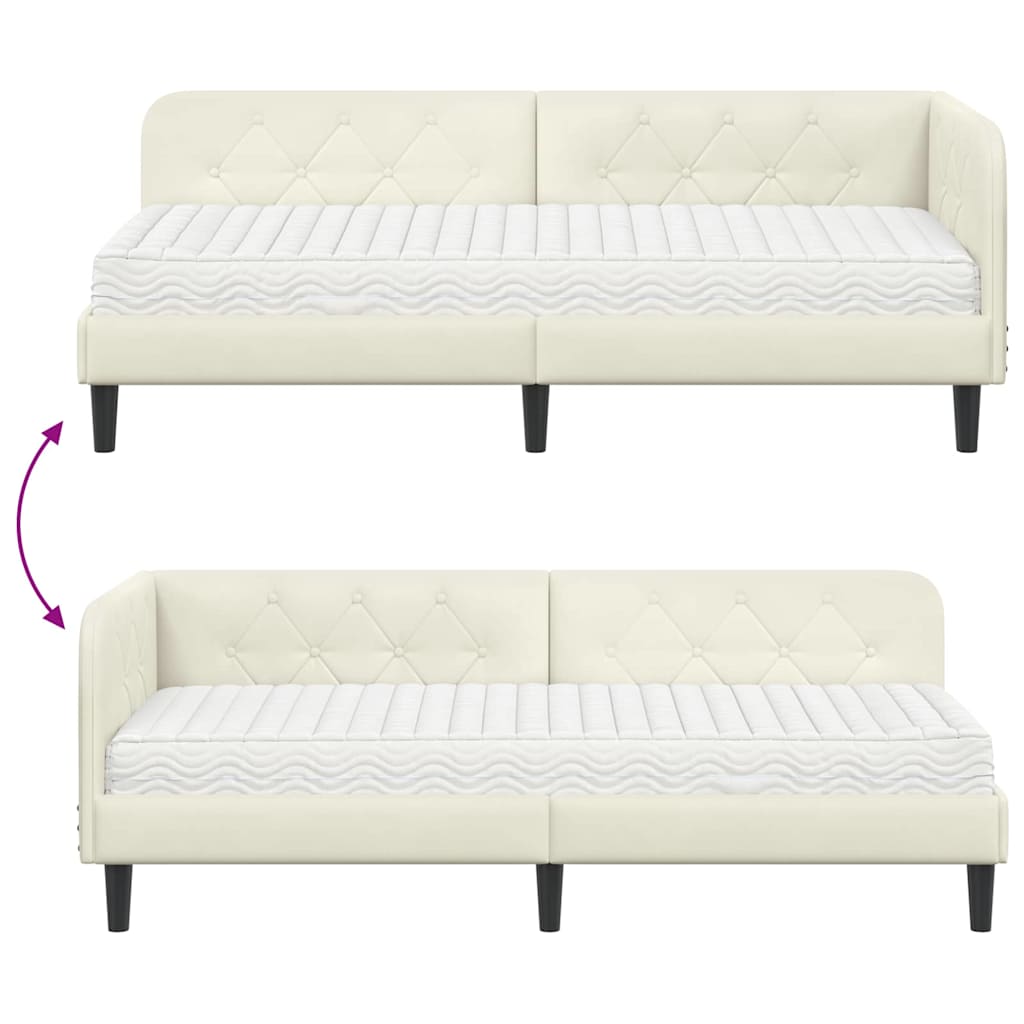 Corner Bed Frame Cream 80 X 200 Cm Velvet