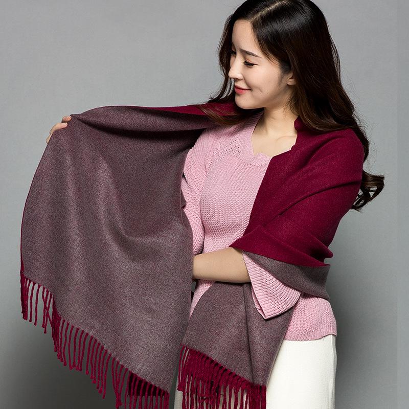 Dámská oboustranná kašmírová šála: Dvoubarevný, Králičí vlna, Teplý šál, Dvojúčelový, Univerzální, Korejský střapec, Zima