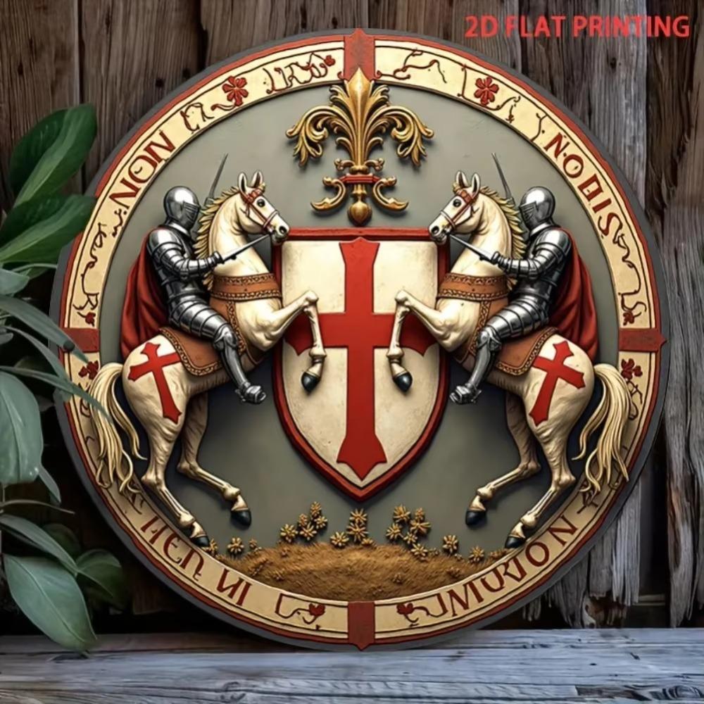 Ritter Templer Metall Wandkunst 8x8 Zoll Mittelalterliche Dekoration Vintage Lateinisches Motto Schild