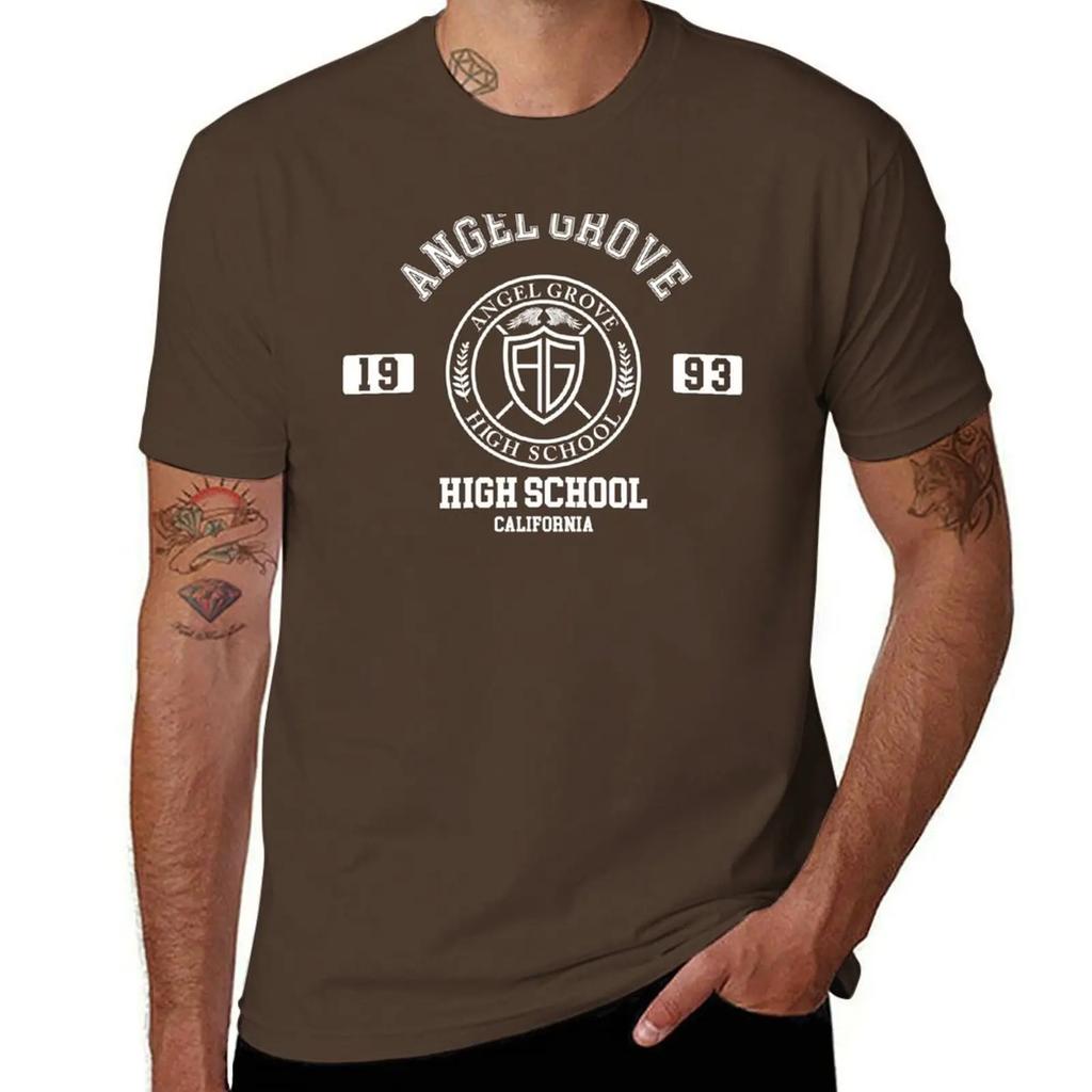 Angel Grove High T-Shirt Vintage Anime Shirt Cotton Graphic Tees Mens Graphic T-shirts Anime