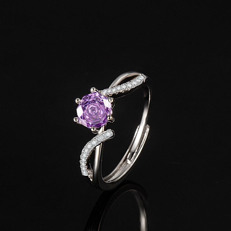 Nice 925 Sterling Silver Ring Shining Zircon Adjustable Simplicity for Women Wedding Jewelry Moissanite Plated 18K White Gold