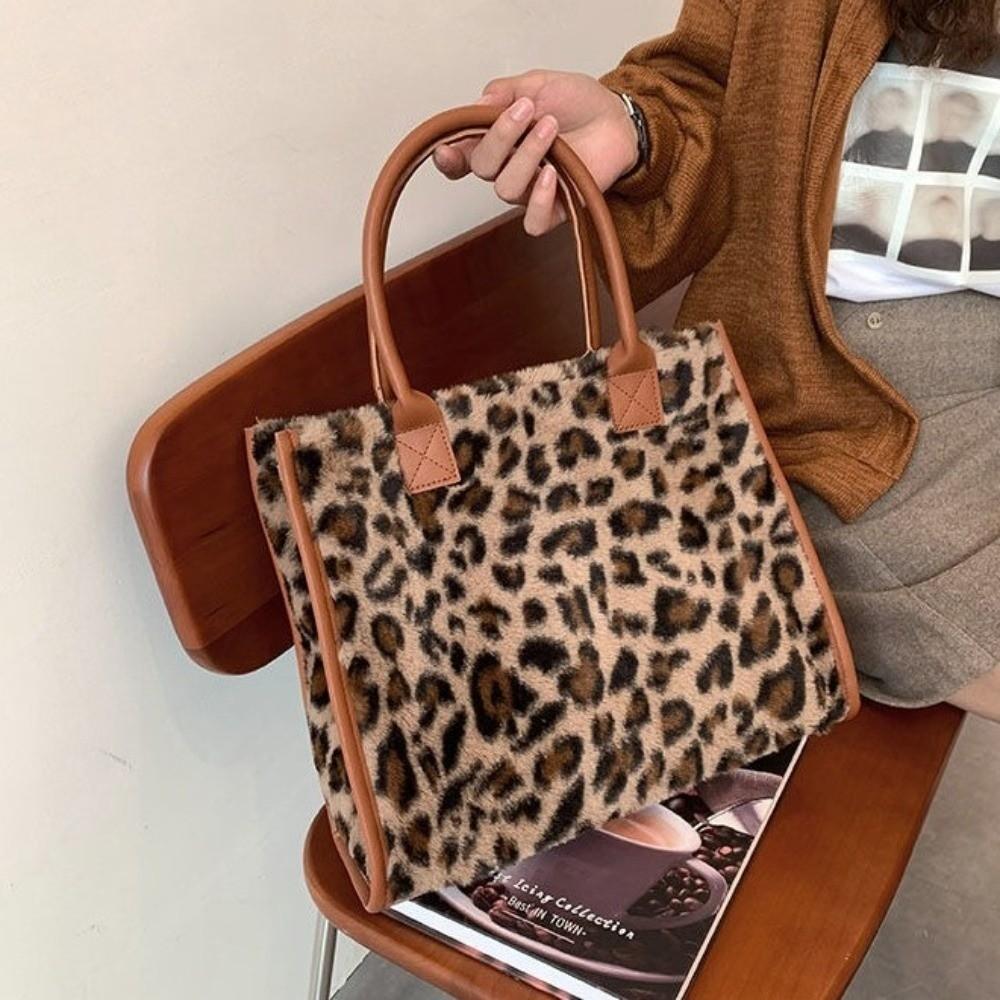 Versatile Soft Shopper Tote Cow Print Large Capacity Handbag New Plush Tote Bag Travel