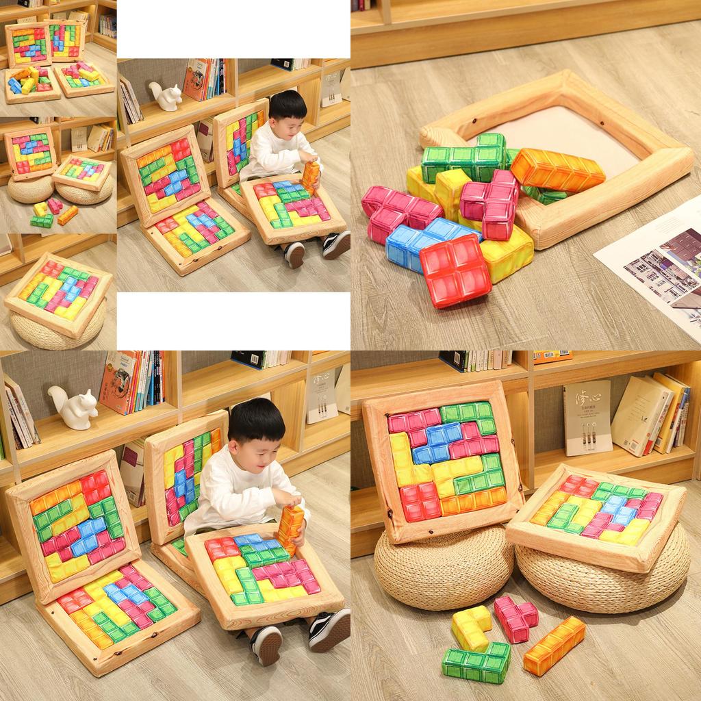 Adorable Cartoon Tetris Plush Cushion Toy Soft Crystal Velvet Sofa Pillow
