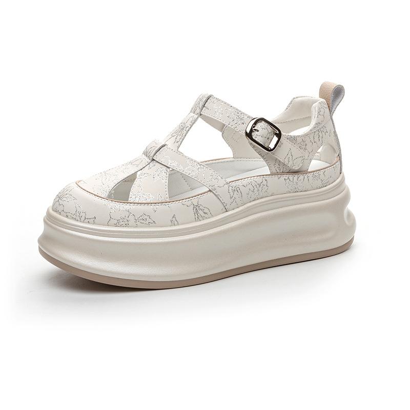 Baotou Roman Sandals Summer New Leather Hollow Casual National Style Thick-soled Pig Cage Shoes