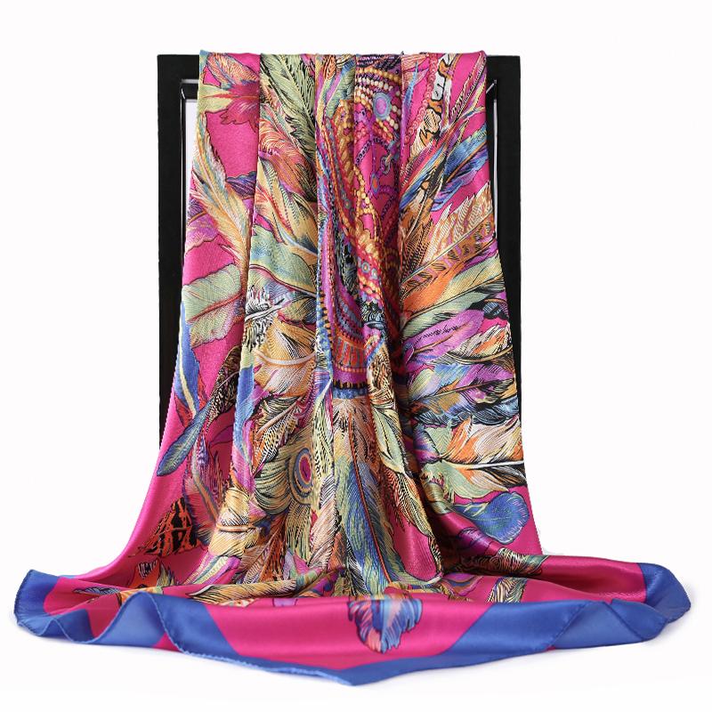 90X90CM Square Women Scarves Silk Office Ladies Hair Neck Bandanna Headband Foulard Headcloth Muslim Headscarf Female Muffler