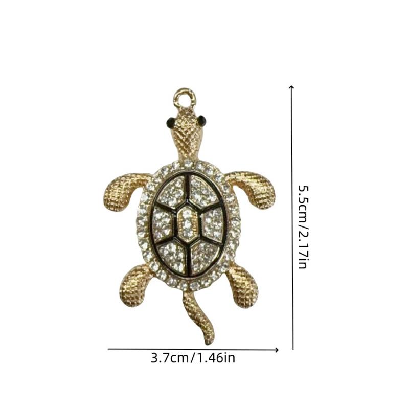 1pcRhinestone Turtle Car Hanging Ornament Rearview Mirror Gold Silver Metal Keychain Pearl Chain Bag Pendant