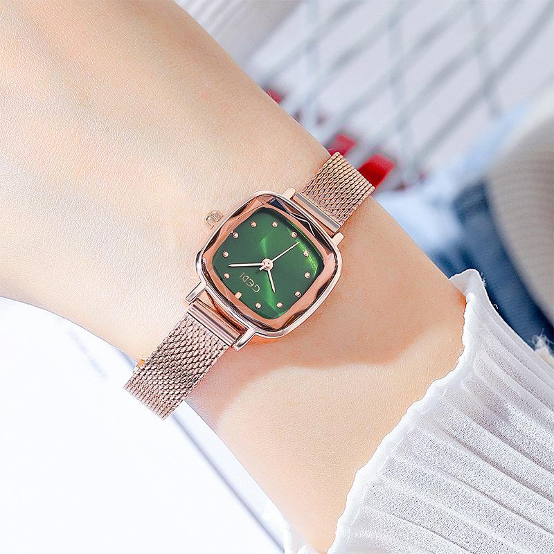 Elegant Square Design Mesh Chain Women's Watch Simple Temperament Women's Watch Retro Light Luxury Small Square Watch