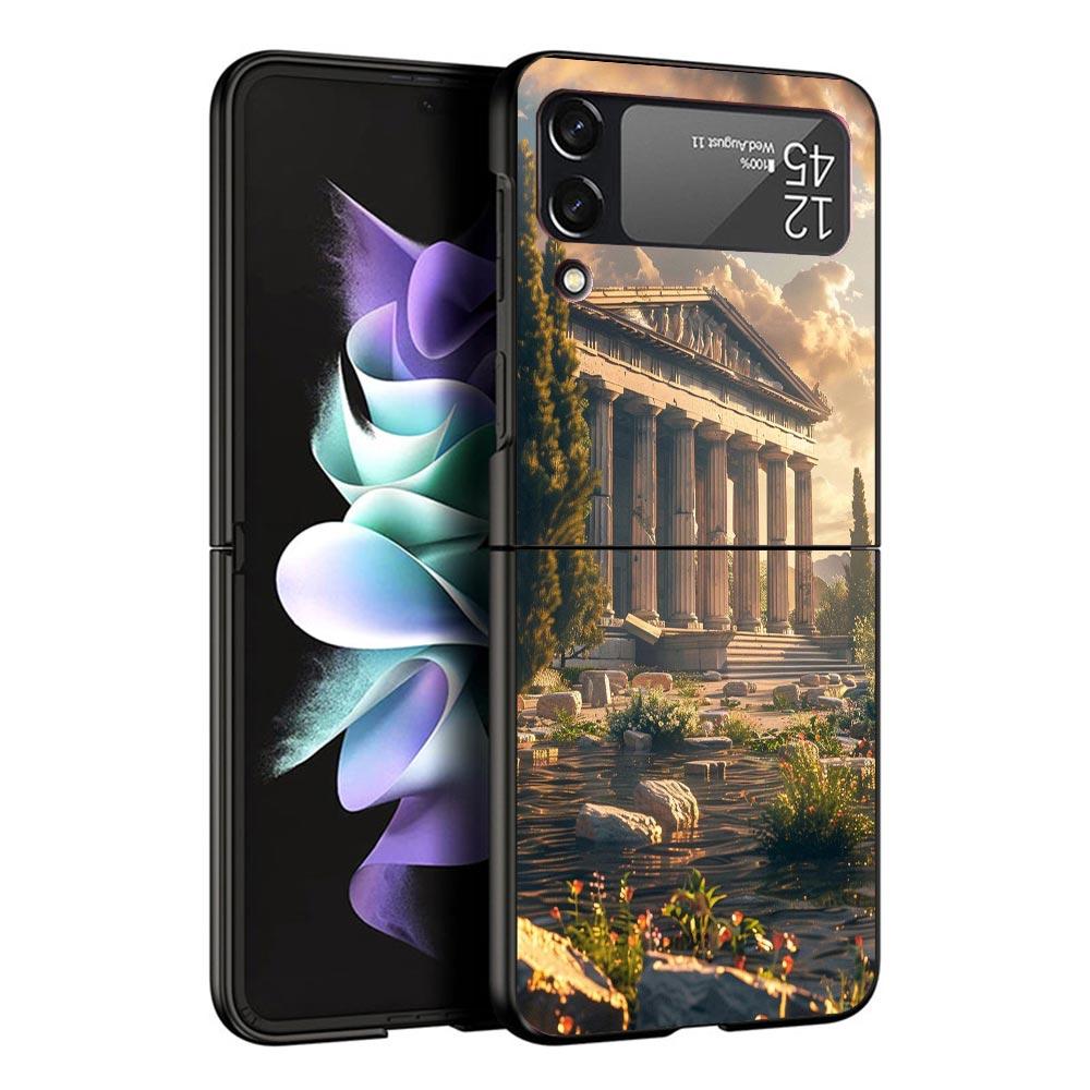 Roman Colosseum Black Phone Case For Samsung ZFlip7 ZFlip6 ZFlip5 ZFlip4 ZFlip3 5G Hard Protective Galaxy Z Flip 3 4 5 6 7