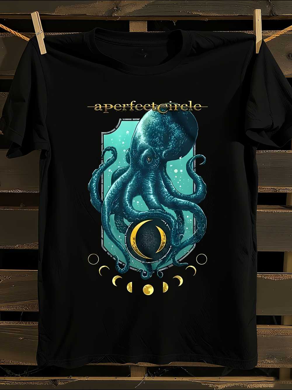 White Vintage Octopus & Moon Phase T-Shirt XXL