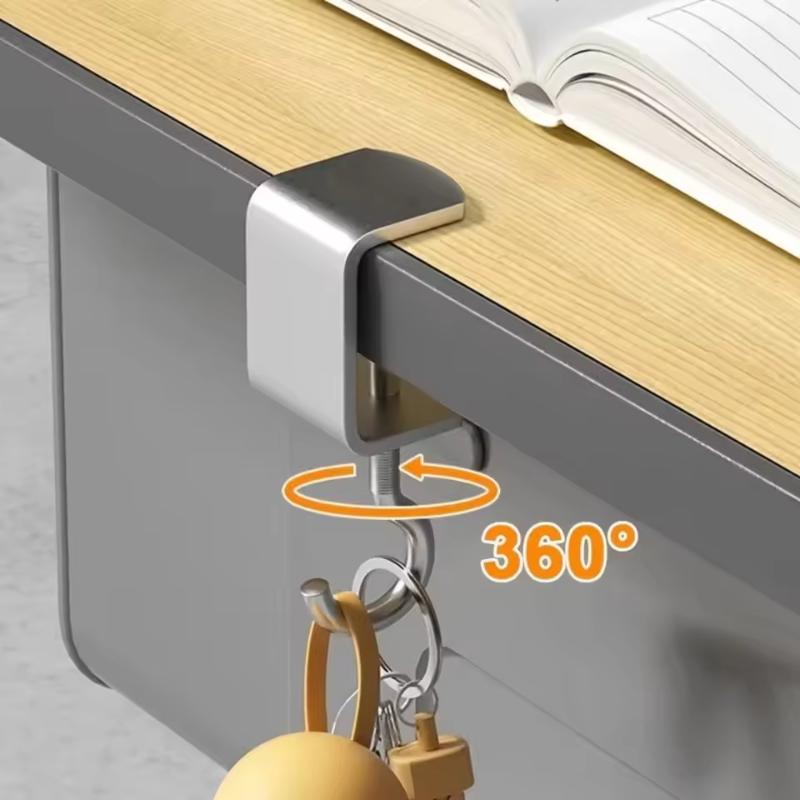 1 Pieza Ganchos de Mesa de Acero Giratorios 360° - Gancho Desmontable para Borde de Escritorio Percha para Auriculares de Juego Gancho Colgante para Almacenamiento de Mochilas