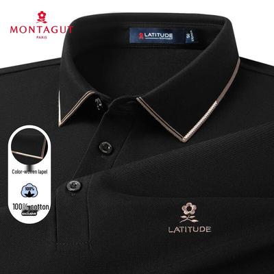 MONTAGUT Men's 100% Cotton Embroidered Long Sleeve Polo Shirt
